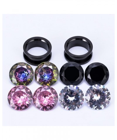 Set of 4 Pairs Color Zircons and 1 Pair Stainless Steel Ear Tunnel Ear Gauges Stretching Screw Fit Tunnels 0g-1 Inch 00g(10mm...