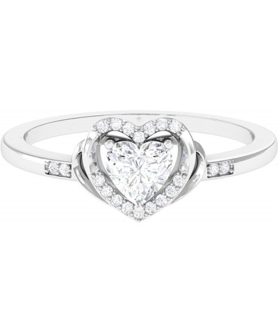 Moissanite Heart Halo Promise Ring, 5 MM, Wedding Birthday Engagement Jewelry Gift for Her 10K White Gold $101.60 Rings