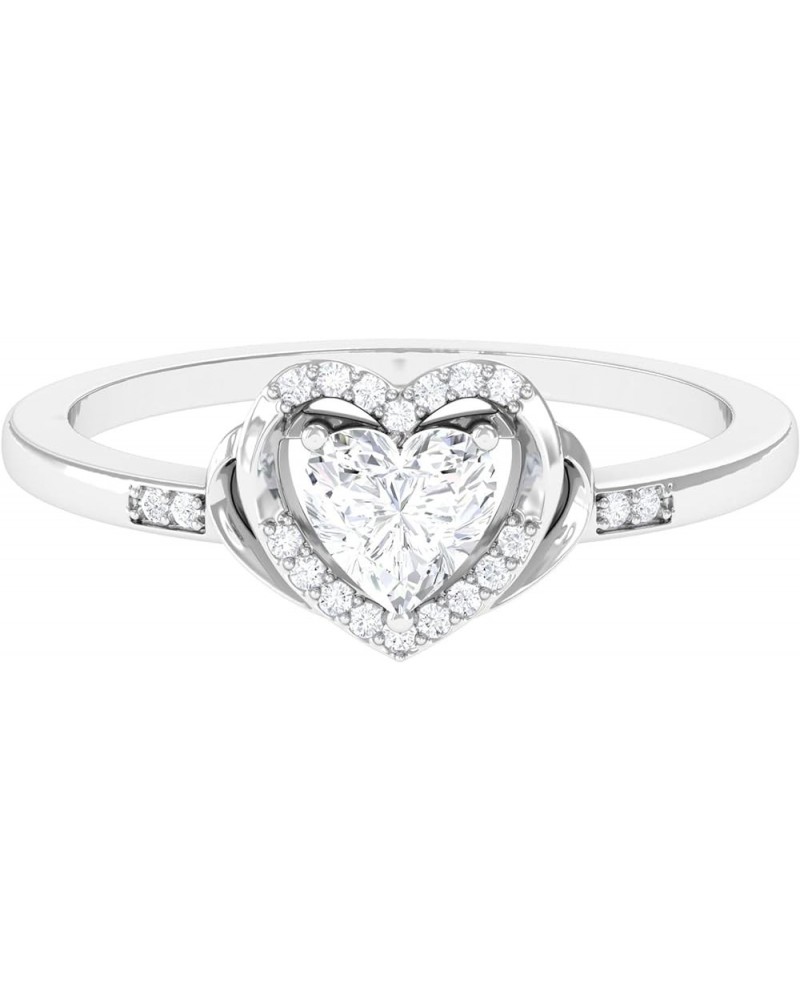 Moissanite Heart Halo Promise Ring, 5 MM, Wedding Birthday Engagement Jewelry Gift for Her 10K White Gold $101.60 Rings