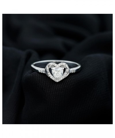 Moissanite Heart Halo Promise Ring, 5 MM, Wedding Birthday Engagement Jewelry Gift for Her 10K White Gold $101.60 Rings