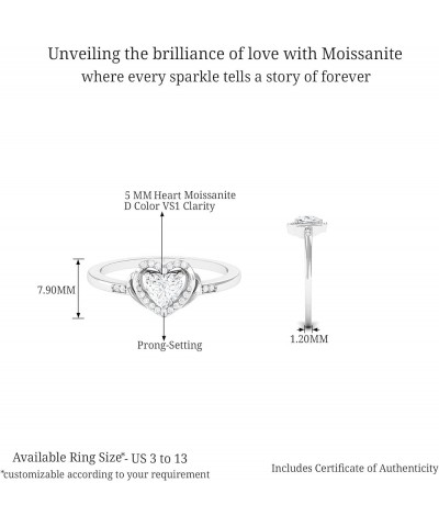 Moissanite Heart Halo Promise Ring, 5 MM, Wedding Birthday Engagement Jewelry Gift for Her 10K White Gold $101.60 Rings