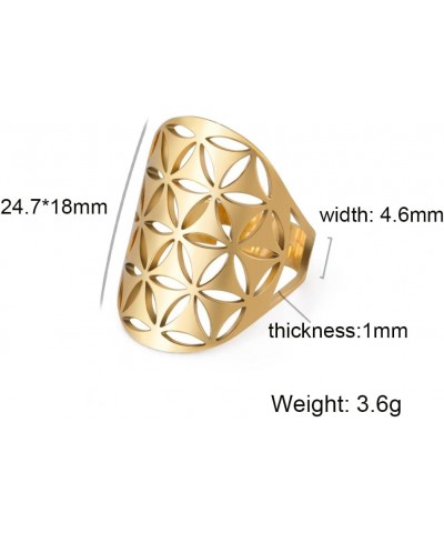 Cutout Flower of Life Mandala Ring for Women Sacred Geometry Ring Statement Stainless Steel Hollowed Out Adjustable Band Ring...