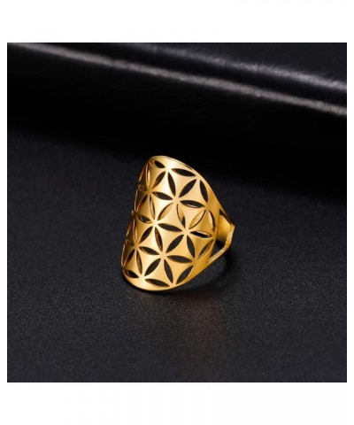 Cutout Flower of Life Mandala Ring for Women Sacred Geometry Ring Statement Stainless Steel Hollowed Out Adjustable Band Ring...