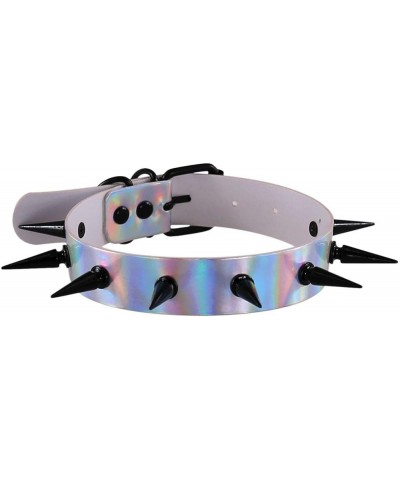 Multicolor Holographic Hologram PU Black-Tone Spikes Rivets Spiked Punk Rock Gothic Collar Choker Necklace White $7.94 Necklaces