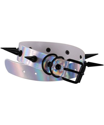 Multicolor Holographic Hologram PU Black-Tone Spikes Rivets Spiked Punk Rock Gothic Collar Choker Necklace White $7.94 Necklaces