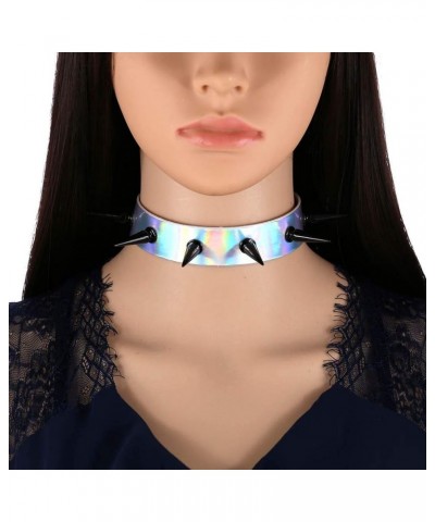 Multicolor Holographic Hologram PU Black-Tone Spikes Rivets Spiked Punk Rock Gothic Collar Choker Necklace White $7.94 Necklaces