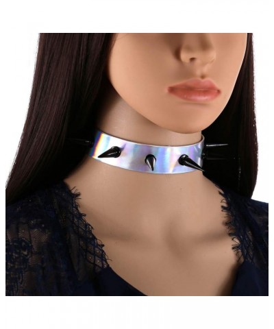 Multicolor Holographic Hologram PU Black-Tone Spikes Rivets Spiked Punk Rock Gothic Collar Choker Necklace White $7.94 Necklaces