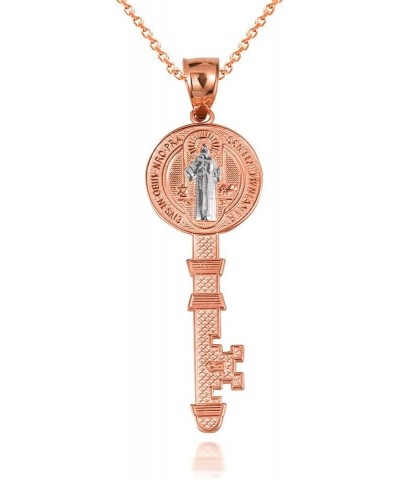 Fine 14k Gold Saint Benedict Medal Key Reversible Pendant Necklace (Size Small/Large) 20.0 Inches Two-Tone Rose Gold (Large) ...