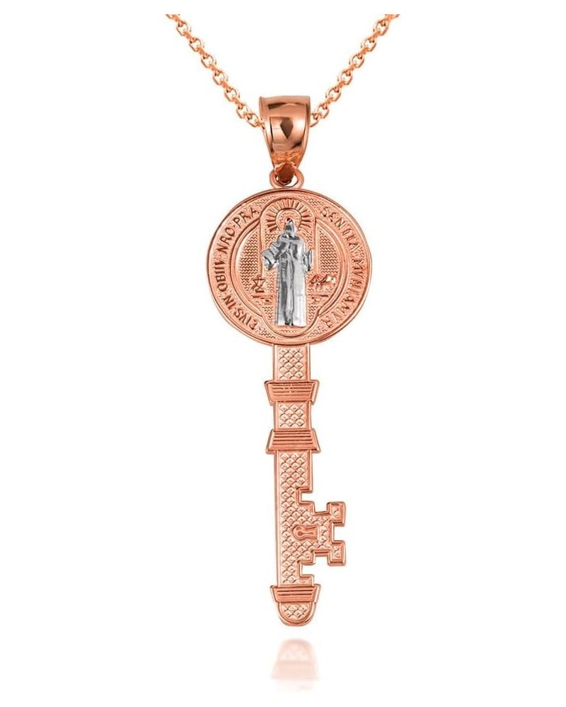 Fine 14k Gold Saint Benedict Medal Key Reversible Pendant Necklace (Size Small/Large) 20.0 Inches Two-Tone Rose Gold (Large) ...