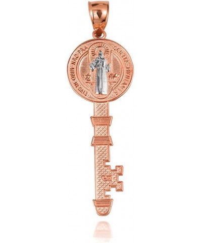 Fine 14k Gold Saint Benedict Medal Key Reversible Pendant Necklace (Size Small/Large) 20.0 Inches Two-Tone Rose Gold (Large) ...