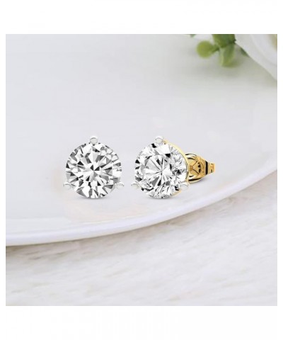 1 Carat - 10 Carat | 14K Gold | IGI Certified Lab Grown 3 Prong Solitaire Diamond Earrings | Round Shape Push Back Prong Sett...