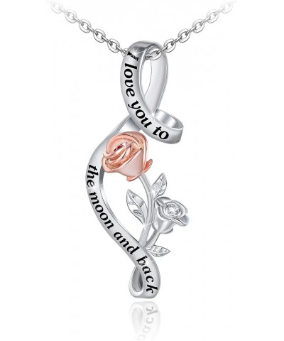 S925 Sterling Silver Rose Flower Necklace, Rose Bracelet, Two-Tone Cross Pendant Necklaces for Women Girls Gift for Valentine...