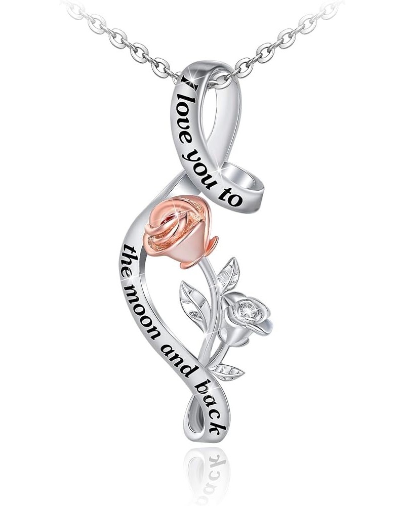 S925 Sterling Silver Rose Flower Necklace, Rose Bracelet, Two-Tone Cross Pendant Necklaces for Women Girls Gift for Valentine...