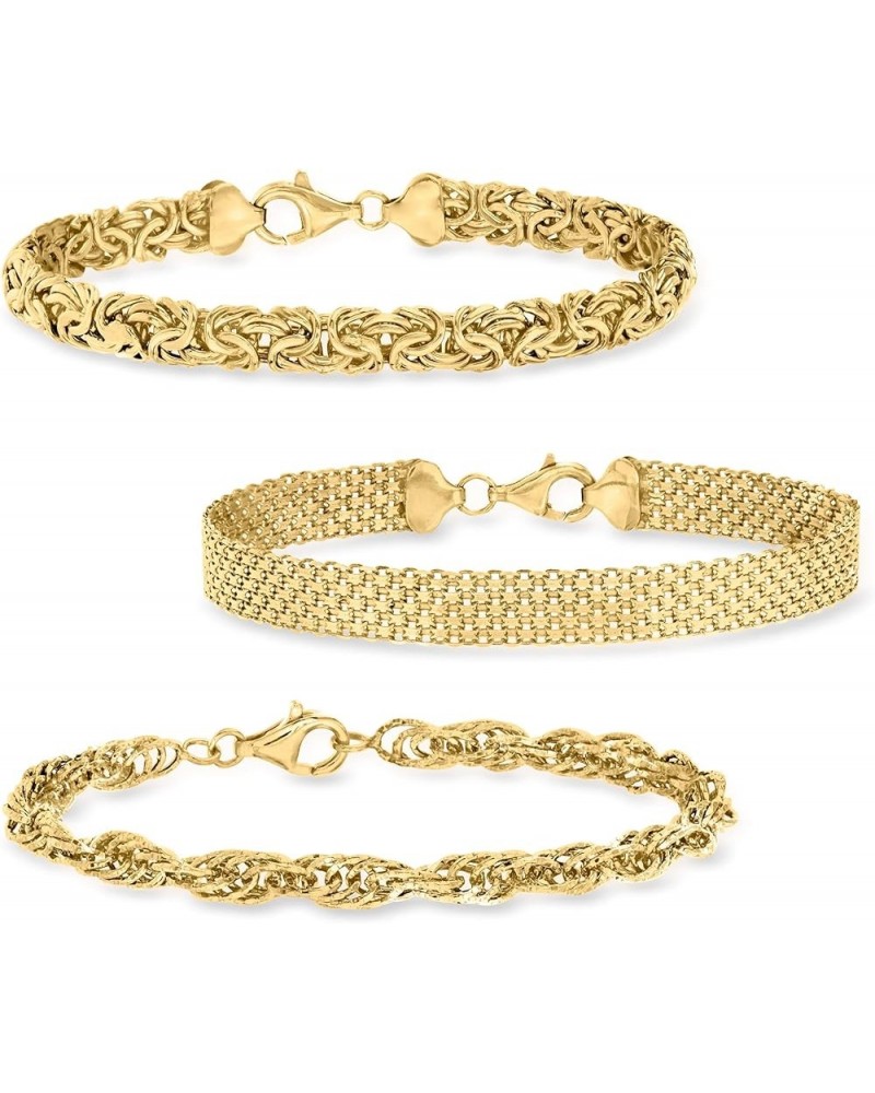 Jewelry Set: 3 Link Bracelets 18kt Yellow Gold Over Sterling 7.0 Inches $49.28 Bracelets