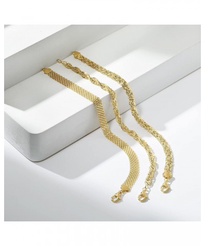 Jewelry Set: 3 Link Bracelets 18kt Yellow Gold Over Sterling 7.0 Inches $49.28 Bracelets