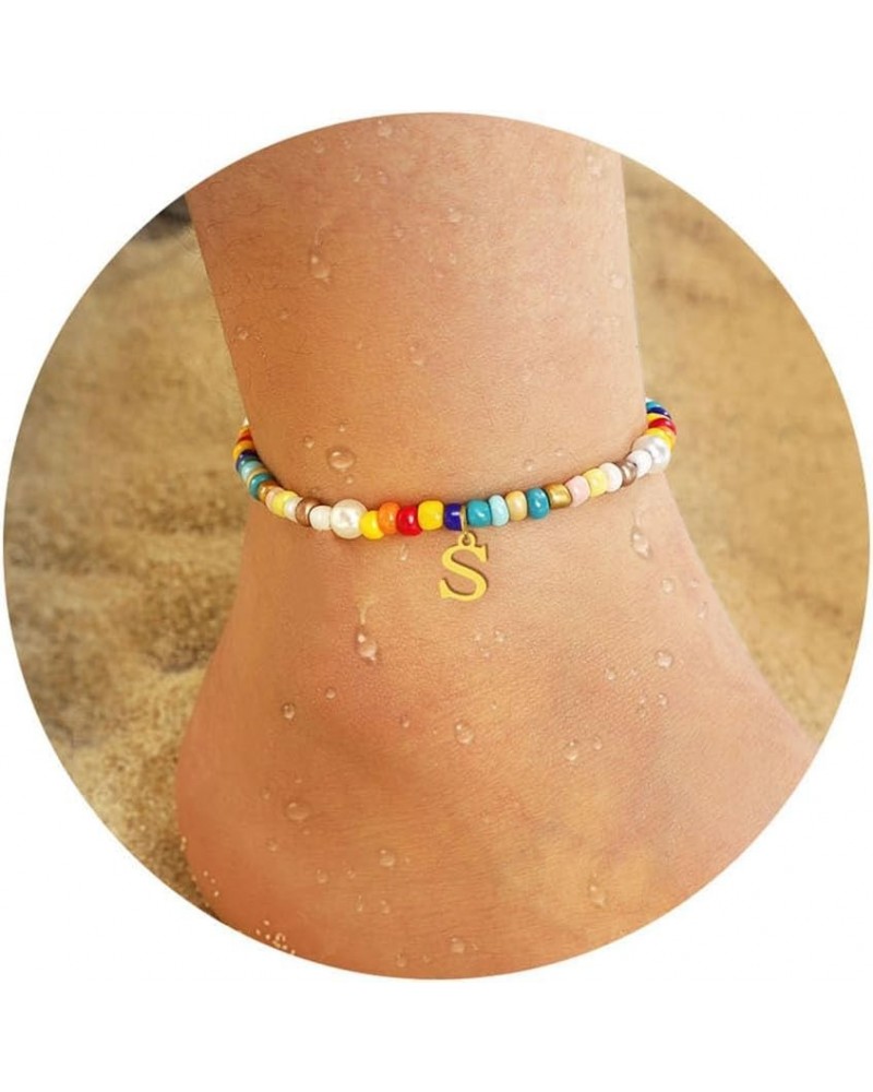 Initial Ankle Bracelets for Women Boho Beaded Anklet Bracelet Gifts for Teen Girls Coloful Bead Letter Gold Plated Charm A-Z ...