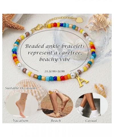 Initial Ankle Bracelets for Women Boho Beaded Anklet Bracelet Gifts for Teen Girls Coloful Bead Letter Gold Plated Charm A-Z ...