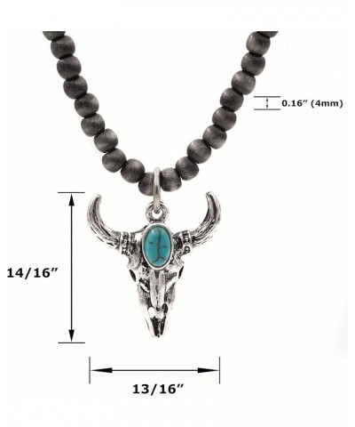 Turquoise Stone Silvertone Pendant Faux Navajo Pearl Choker Necklace 12 Inch Steer Skull $8.53 Necklaces