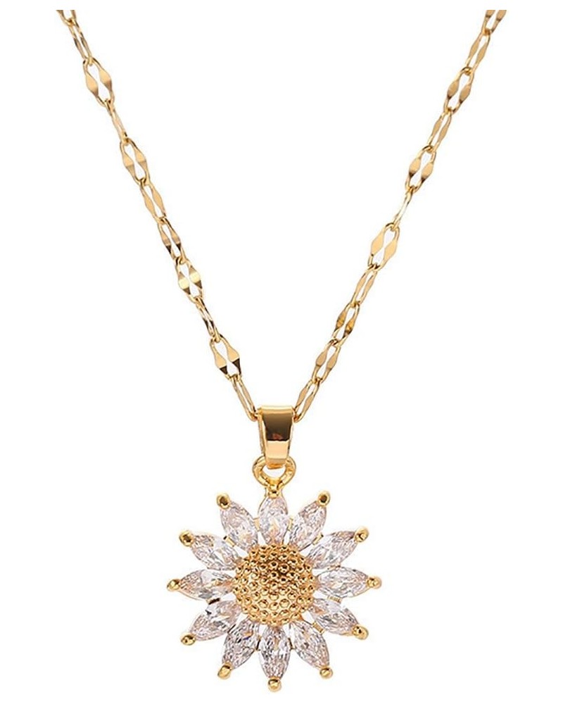 18K Gold Plated Sunflower Necklace for Women Zircon Sunflower necklace Lip Chain Sunflower Pendant Necklace Trendy Jewelry Ac...