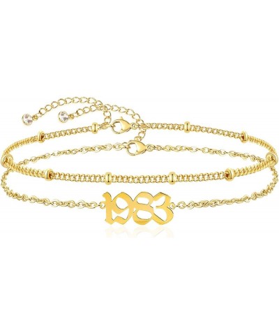 Birth Year Ankle Bracelets for Women,Dainty Layered Chain 14K Gold Plated Year Anklets for Women Teen Girls,Summer Beach Foot...