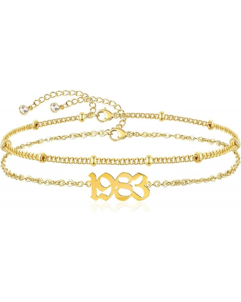 Birth Year Ankle Bracelets for Women,Dainty Layered Chain 14K Gold Plated Year Anklets for Women Teen Girls,Summer Beach Foot...