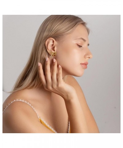 Christmas Gold/Silver Bow Earrings For Women Ribbon Dainty Cute Stud Earrings Gift B-Gold $9.34 Earrings