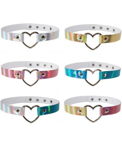 Love Heart Necklace Choker PU Leather Holographic Rainbow Collar LGBT Rainbow Pride Necklace for Women Gilrs Fashion Jewelry ...