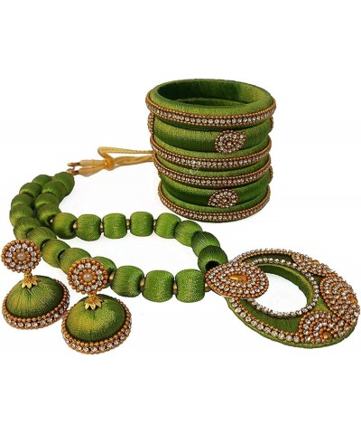 Handmade elegant designer Silk Thread Necklace Set with Bangles Olive Green $19.50 Jewelry Sets