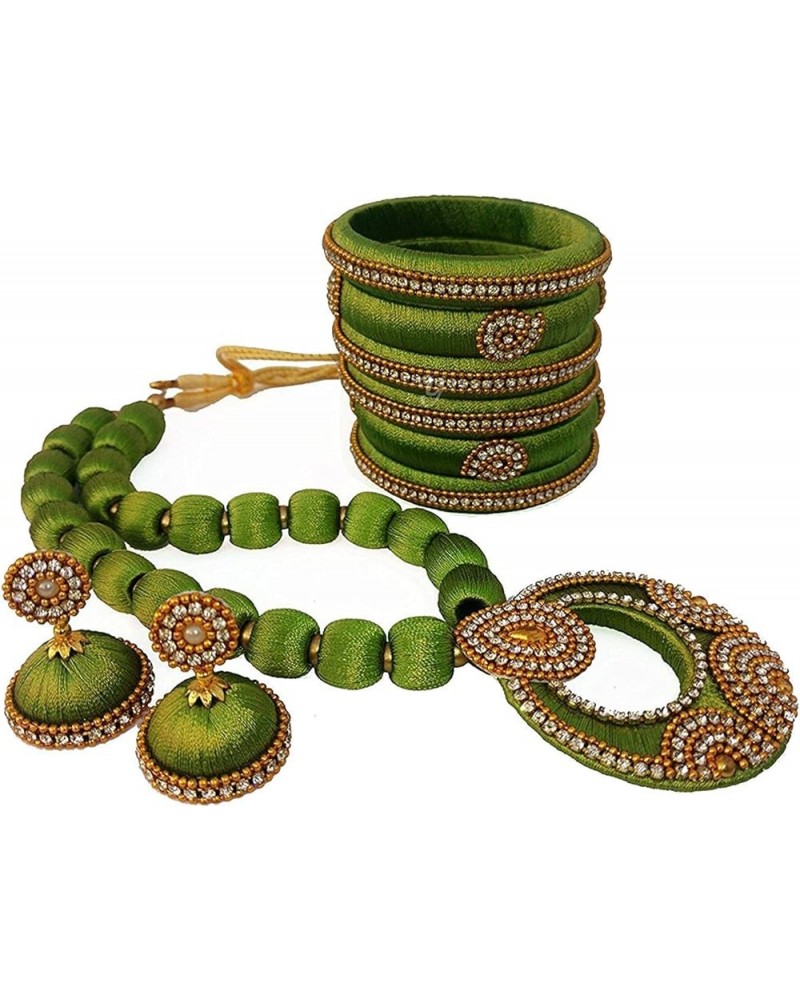 Handmade elegant designer Silk Thread Necklace Set with Bangles Olive Green $19.50 Jewelry Sets