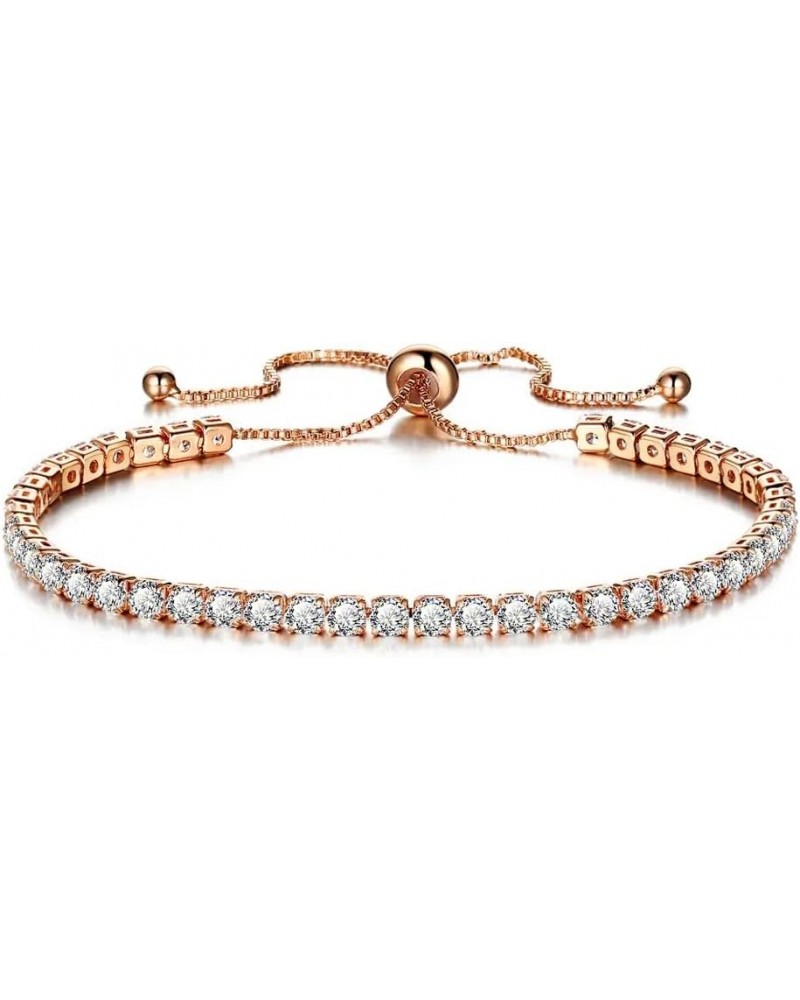 Women Stretch Bracelet Gold Plated Adjustable Crystal Tennis Bracelets Rose Gold $7.07 Bracelets