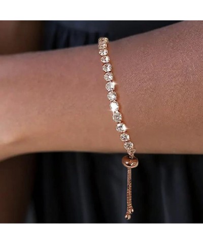 Women Stretch Bracelet Gold Plated Adjustable Crystal Tennis Bracelets Rose Gold $7.07 Bracelets