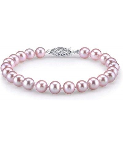 14K Gold AAA Quality Round Pink Freshwater Cultured Pearl Bracelet for Women White Gold 8.0 Inches $34.20 Bracelets