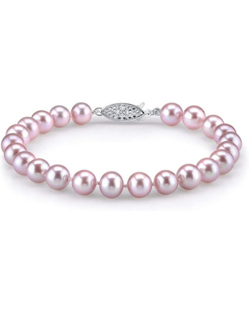 14K Gold AAA Quality Round Pink Freshwater Cultured Pearl Bracelet for Women White Gold 8.0 Inches $34.20 Bracelets