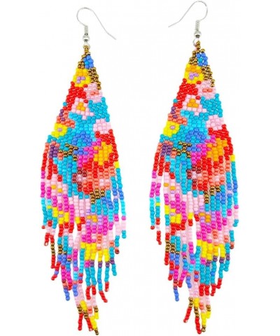 Flower Beaded Earrings for Women, Long Big Large Boho Bohemian Statement Colorful Native Beaded Seed Bead Tassel Dangle Earri...