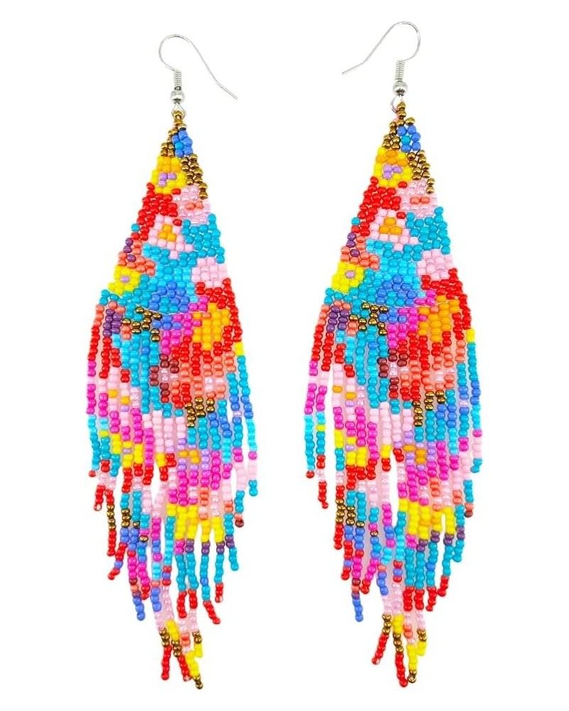 Flower Beaded Earrings for Women, Long Big Large Boho Bohemian Statement Colorful Native Beaded Seed Bead Tassel Dangle Earri...