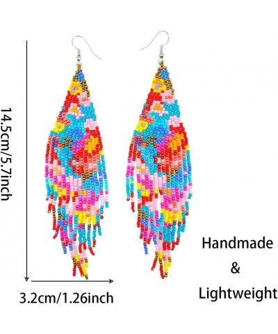 Flower Beaded Earrings for Women, Long Big Large Boho Bohemian Statement Colorful Native Beaded Seed Bead Tassel Dangle Earri...