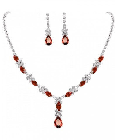 CZ Crystal Earrings Necklace Bracelet Jewelry Set for Women Costume Party Bride Bridesmaid Wedding Prom Jewelry RED-2SET $9.8...