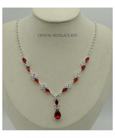 CZ Crystal Earrings Necklace Bracelet Jewelry Set for Women Costume Party Bride Bridesmaid Wedding Prom Jewelry RED-2SET $9.8...