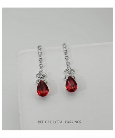 CZ Crystal Earrings Necklace Bracelet Jewelry Set for Women Costume Party Bride Bridesmaid Wedding Prom Jewelry RED-2SET $9.8...