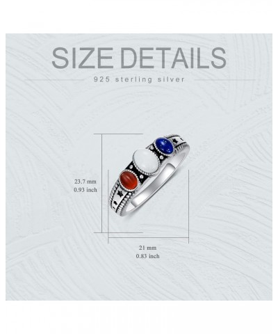 Gemstone Rings 925 Sterling Silver Red Agate Blue Lapis White Agate Oval 3-Stone Handmade Natural Stone Ring Patriotic Elemen...