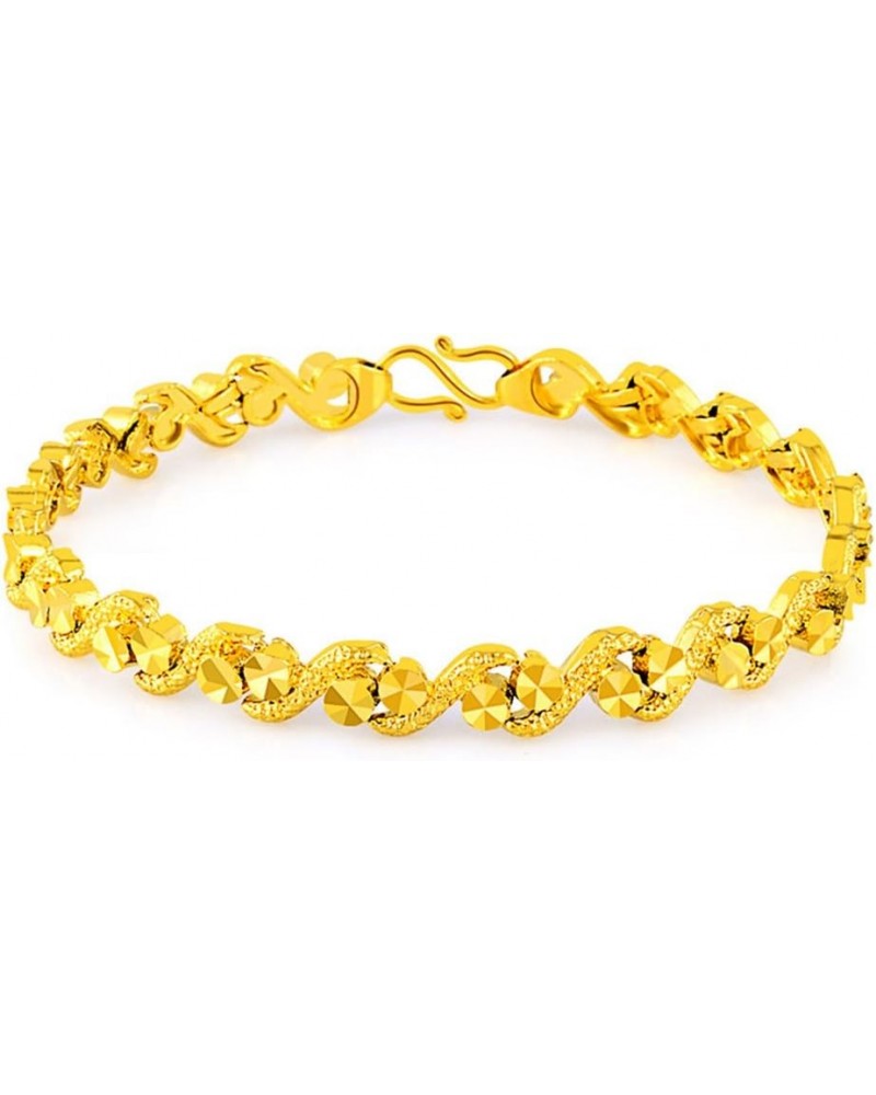 Fashion Carved Flower 24K Yellow Gold Plating Women's Teens Lady's Heavy Cut Noble Chain Bracelet Kinds Style 6mm~8mm Width 6...