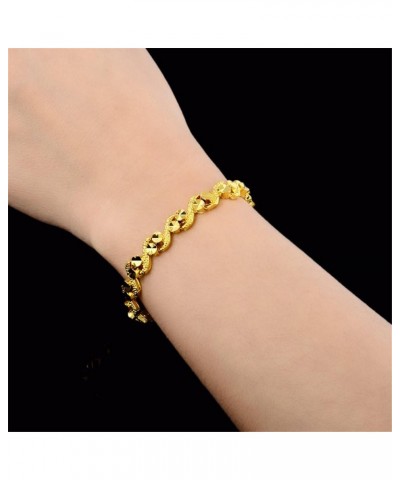 Fashion Carved Flower 24K Yellow Gold Plating Women's Teens Lady's Heavy Cut Noble Chain Bracelet Kinds Style 6mm~8mm Width 6...