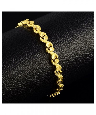 Fashion Carved Flower 24K Yellow Gold Plating Women's Teens Lady's Heavy Cut Noble Chain Bracelet Kinds Style 6mm~8mm Width 6...