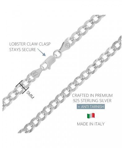 Italian 925 Sterling Silver Diamond Cut 5mm Curb Cuban Link Chain Necklace - for Men & Women with Lobster Clasp - Made in Ita...