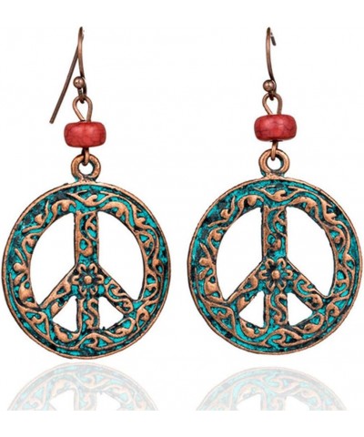 Vintage Bronze Silver Round Peace Love Sign Symbol Hook Earrings Hollow Carved Flower Drop Earrings for Women Girls Hippie 60...