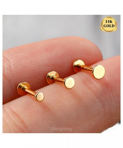 14K Solid Gold Flat Back Earring 16G Cartilage Earring Gold Helix Piercing Jewelry Internally Threaded Gold Labret Jewelry fo...