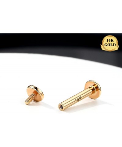 14K Solid Gold Flat Back Earring 16G Cartilage Earring Gold Helix Piercing Jewelry Internally Threaded Gold Labret Jewelry fo...