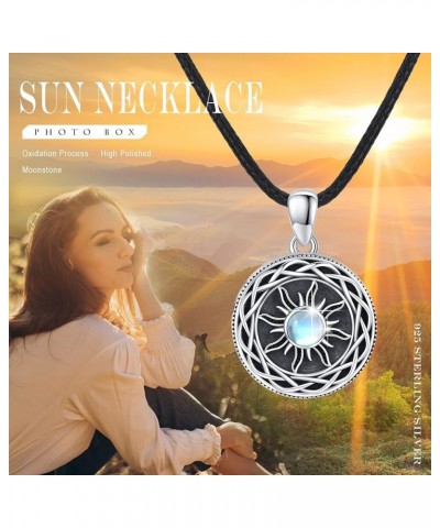 Sun Locket Necklace 925 Sterling Silver Picture Pendant Necklace Moonstone/Zircon Viking Celtic Knot Necklace Leather Cord Am...