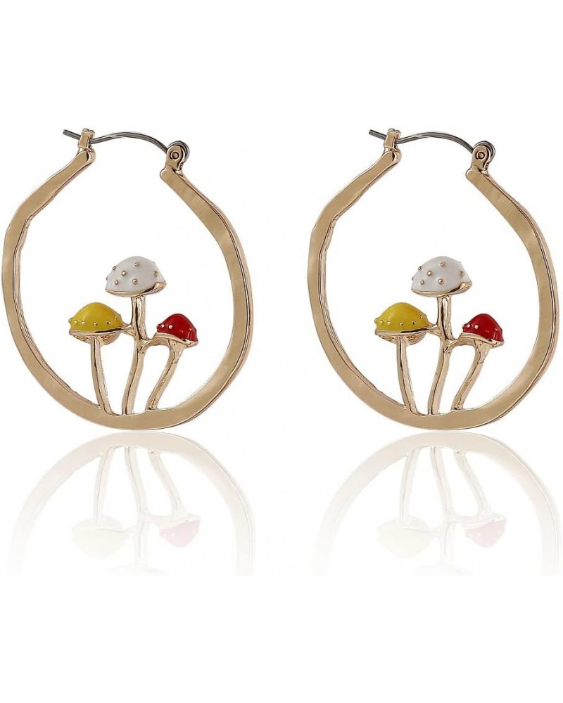 Lovely Mushroom Hoop Earrings Anime Kawaii Unique Chunky Gold Enamel Statement Funny Boho Trendy Hypoallergenic Earingings fo...