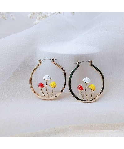 Lovely Mushroom Hoop Earrings Anime Kawaii Unique Chunky Gold Enamel Statement Funny Boho Trendy Hypoallergenic Earingings fo...